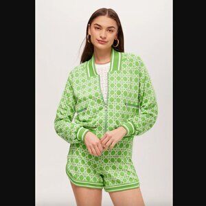 Trina Turk Kyle Green White Patterned Zip-Up Bomber Jacket - Billie Jean S